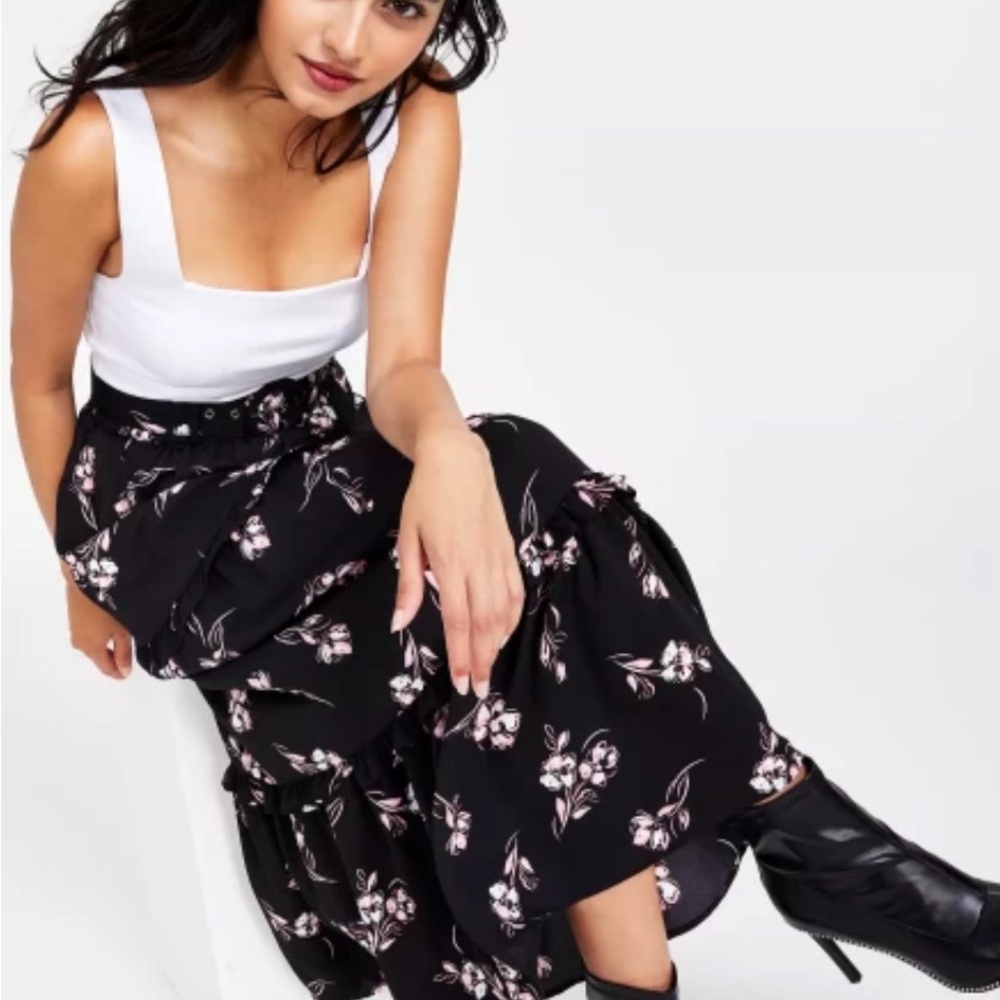 Bar III Black Floral Skirt